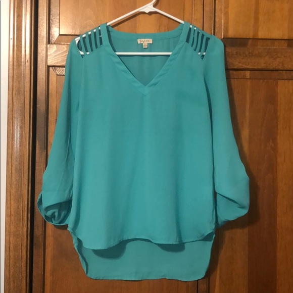 NWOT!! Lily White Teal Dress Shirt Blouse Size XS - Picture 3 of 6
